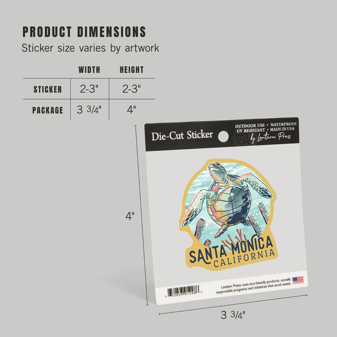 Santa Monica, California, Graphic Pastel, Sea Turtle, Contour, Vinyl Sticker Sticker Lantern Press 