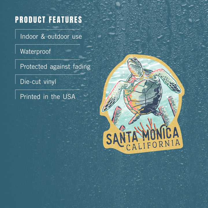 Santa Monica, California, Graphic Pastel, Sea Turtle, Contour, Vinyl Sticker Sticker Lantern Press 