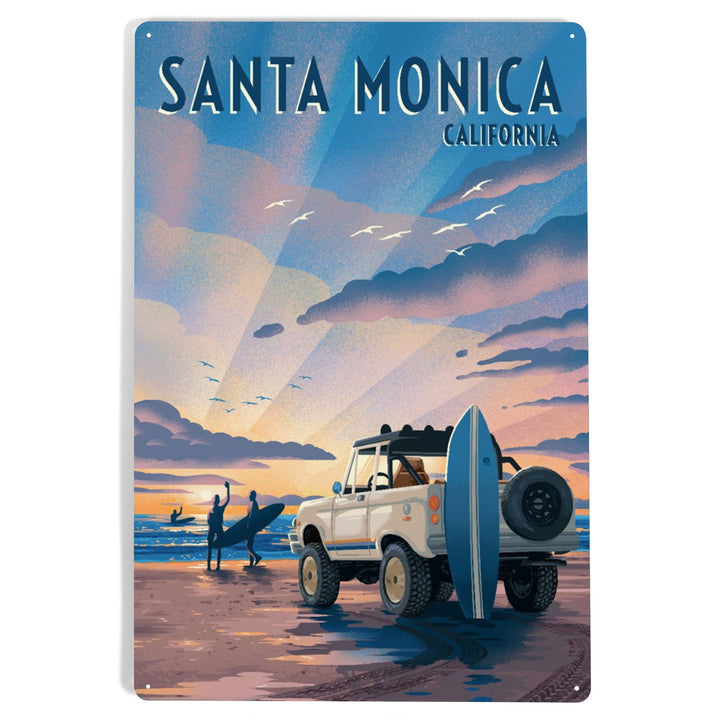 Santa Monica, California, Lithograph, Wake Up! Surf's Up!, Surfers on Beach, Metal Signs Metal Lantern Press 