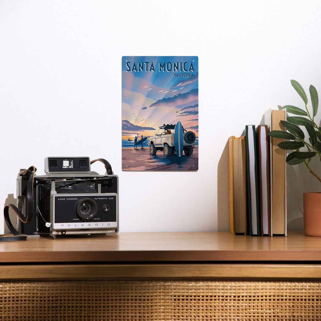 Santa Monica, California, Lithograph, Wake Up! Surf's Up!, Surfers on Beach, Metal Signs Metal Lantern Press 