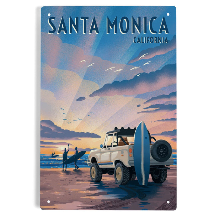 Santa Monica, California, Lithograph, Wake Up! Surf's Up!, Surfers on Beach, Metal Signs Metal Lantern Press 