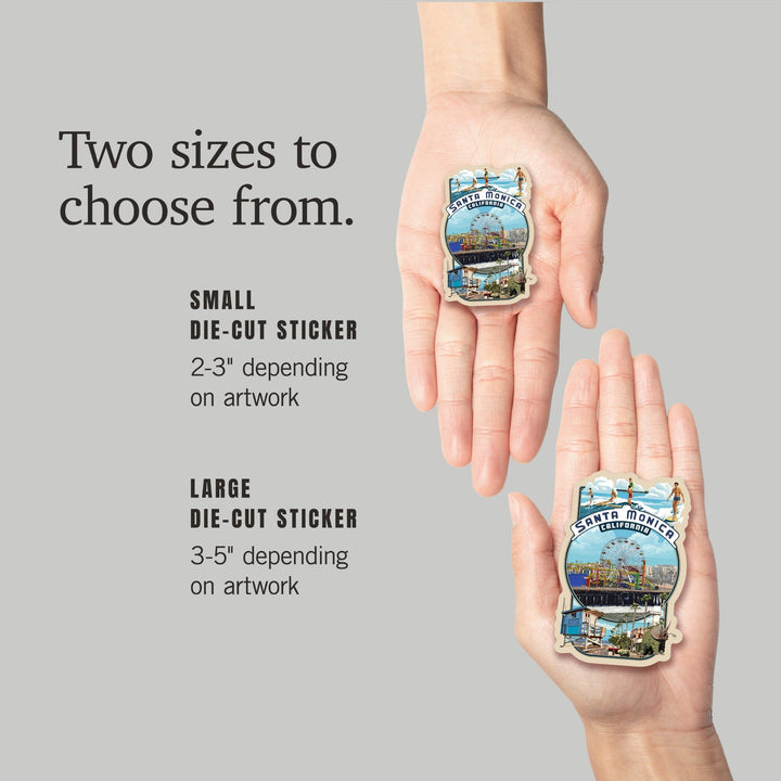 Santa Monica, California, Montage Scenes, Contour, Vinyl Sticker Sticker Lantern Press 