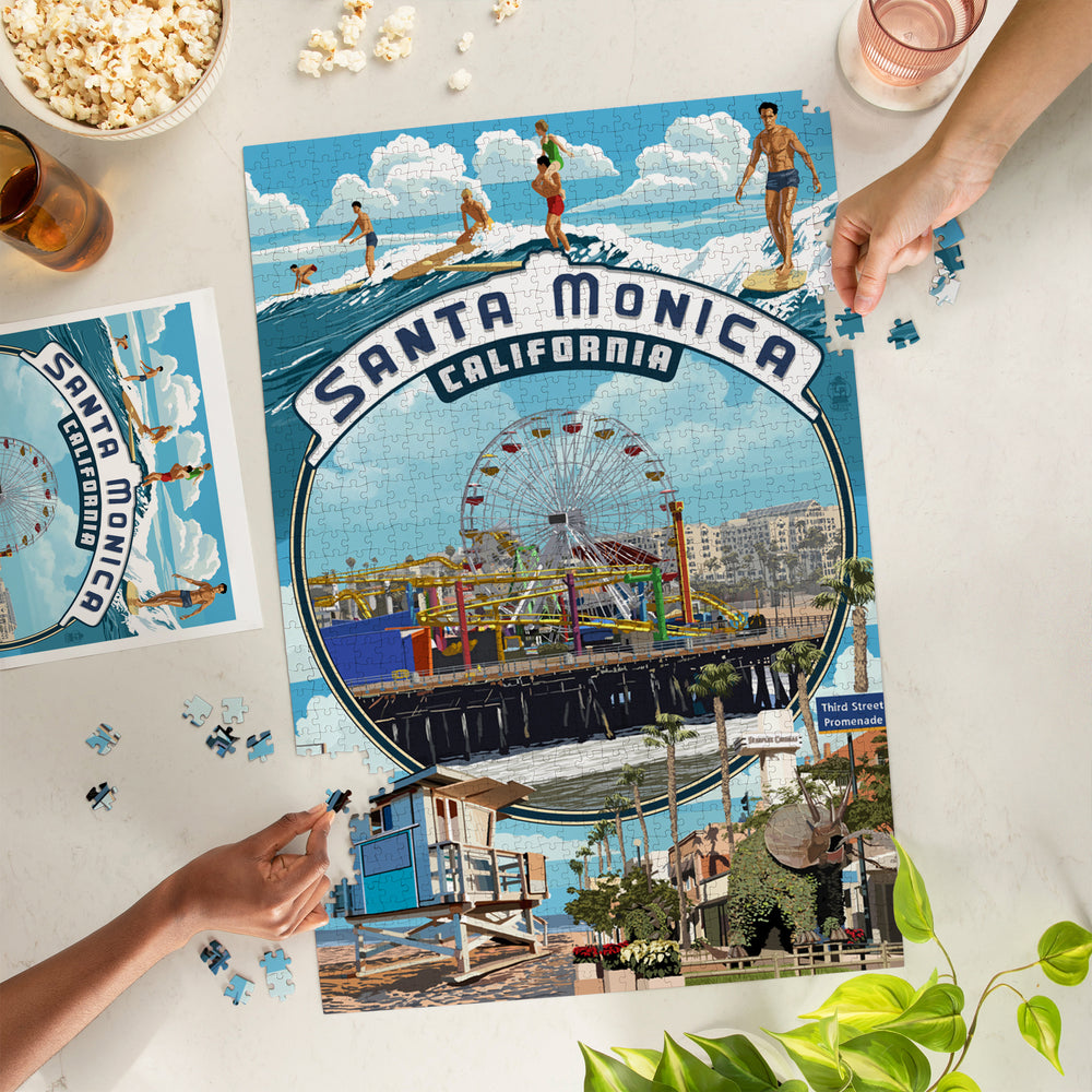 Santa Monica, California, Montage Scenes, Jigsaw Puzzle Puzzle Lantern Press 
