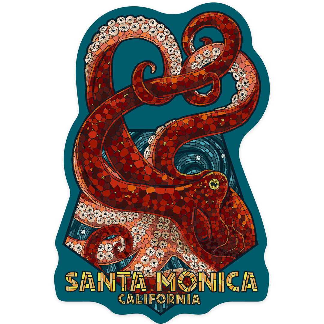 Santa Monica, California, Mosaic Octopus, Contour, Vinyl Sticker Sticker Lantern Press 