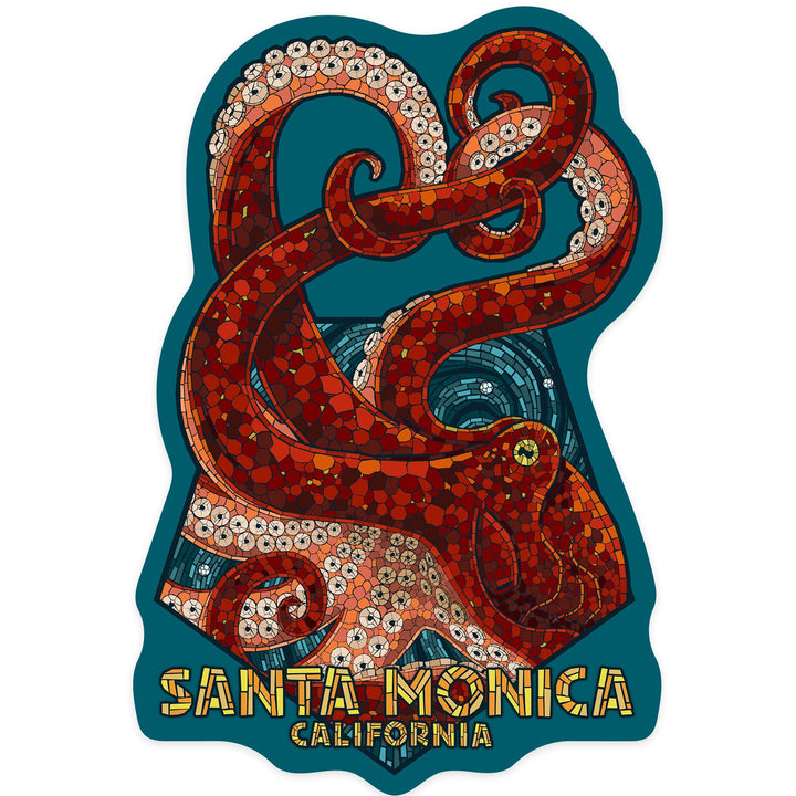 Santa Monica, California, Mosaic Octopus, Contour, Vinyl Sticker Sticker Lantern Press 