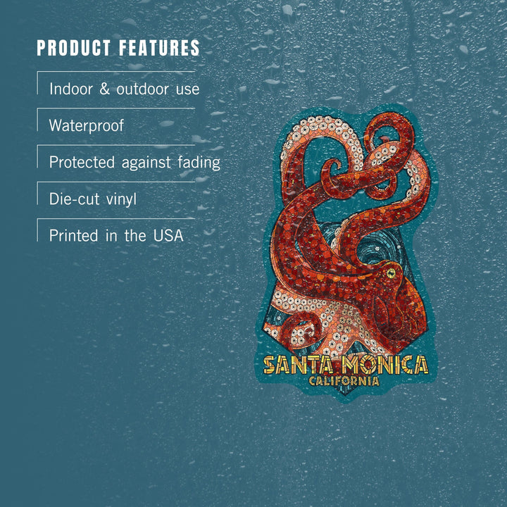 Santa Monica, California, Mosaic Octopus, Contour, Vinyl Sticker Sticker Lantern Press 