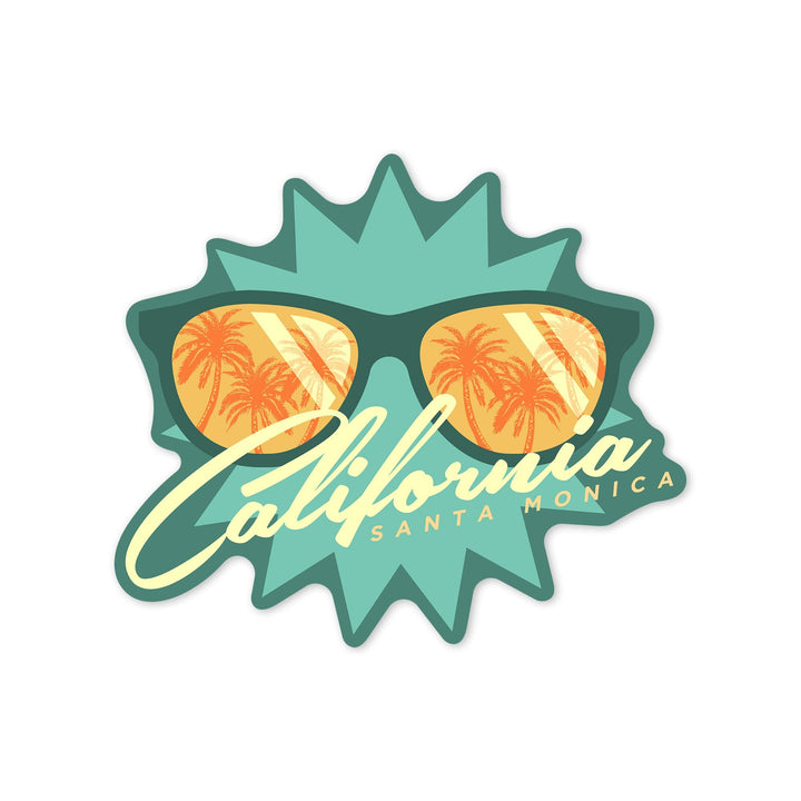 Santa Monica, California, Palms and Sunglasses, Contour, Vinyl Sticker Sticker Lantern Press 