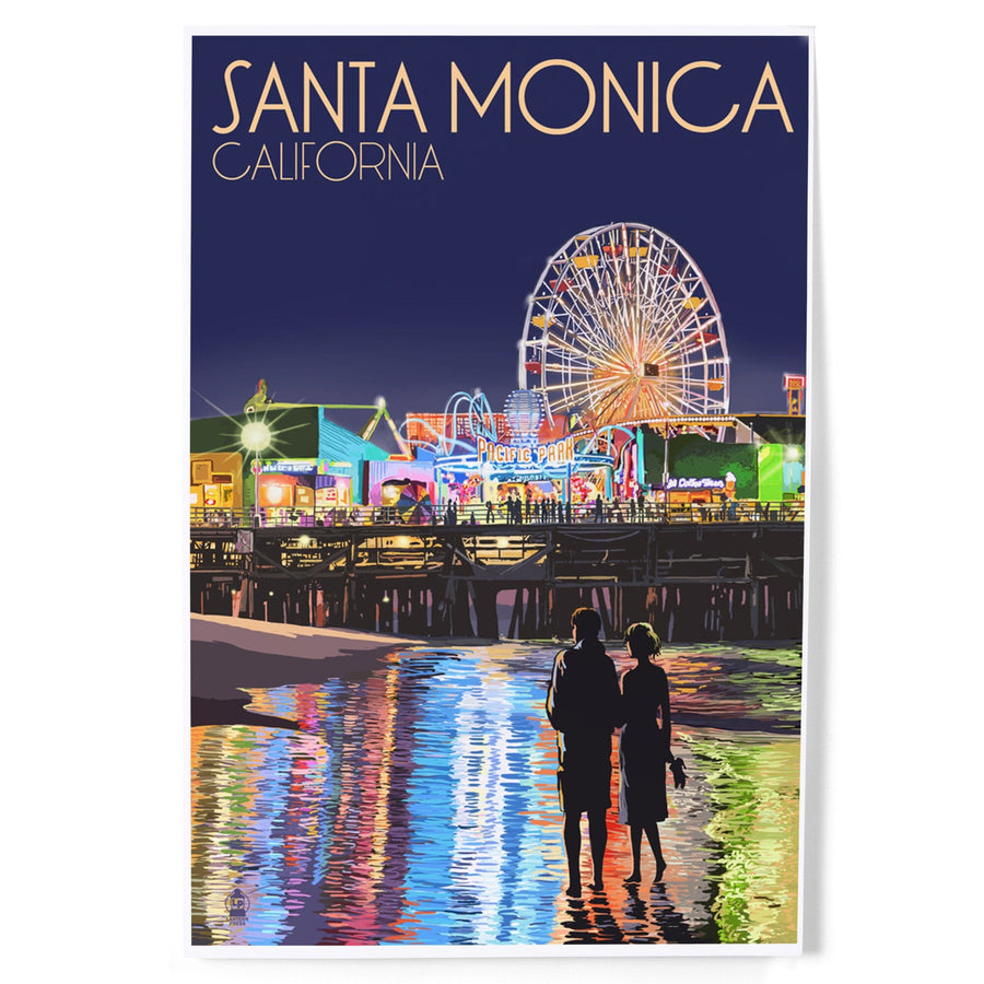 Santa Monica, California, Pier at Night, Art & Giclee Prints Art Lantern Press 
