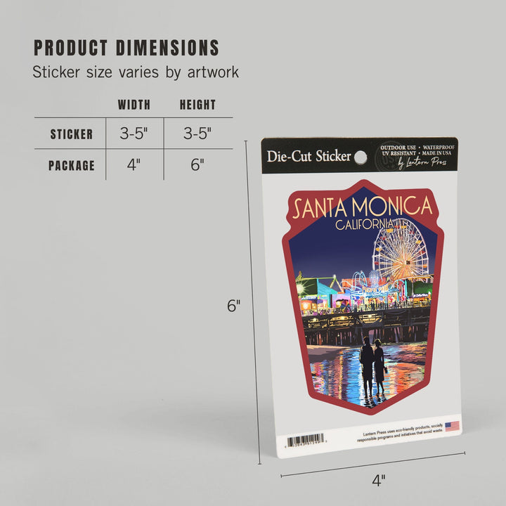 Santa Monica, California, Pier at Night, Contour, Lantern Press Artwork, Vinyl Sticker Sticker Lantern Press 