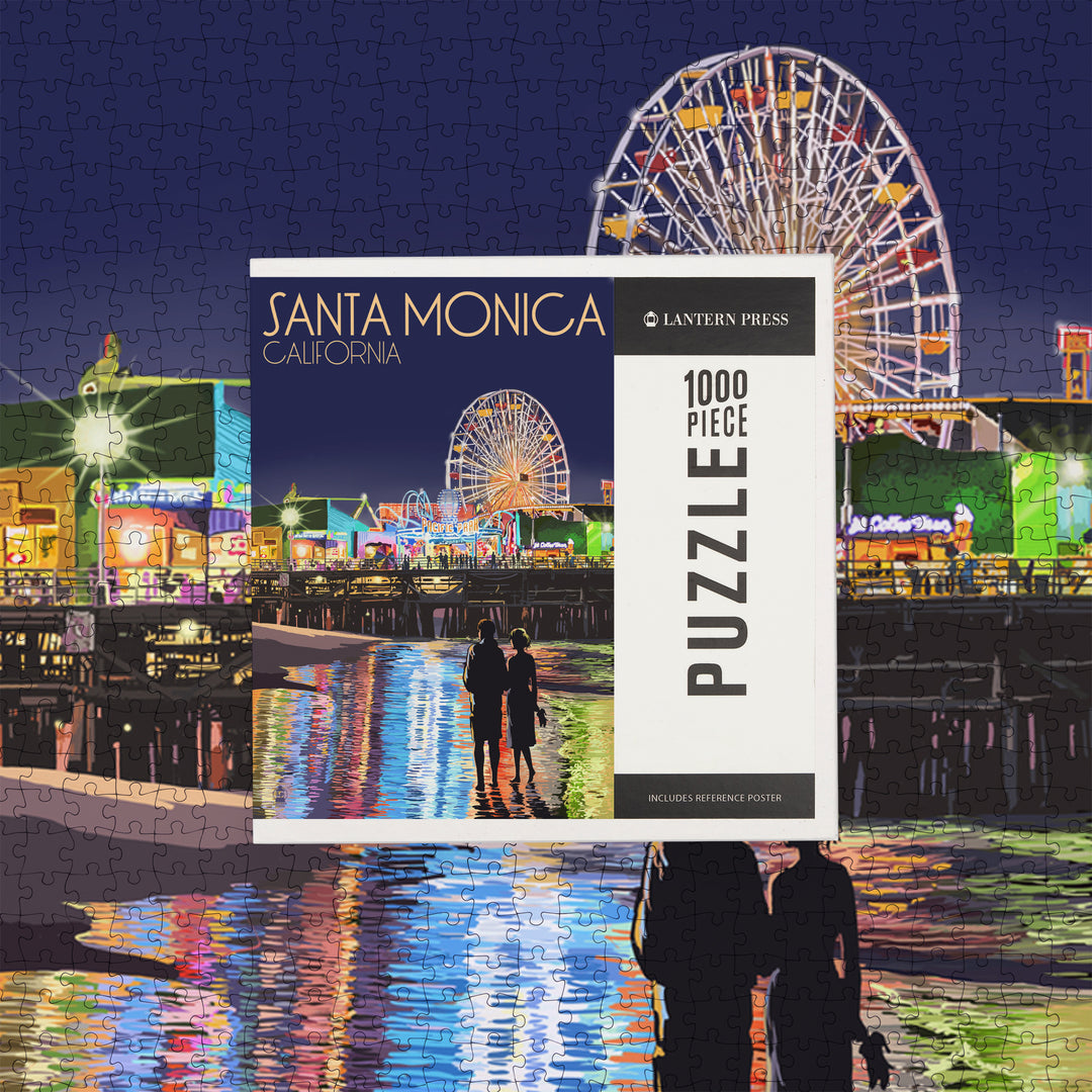 Santa Monica, California, Pier at Night, Jigsaw Puzzle Puzzle Lantern Press 