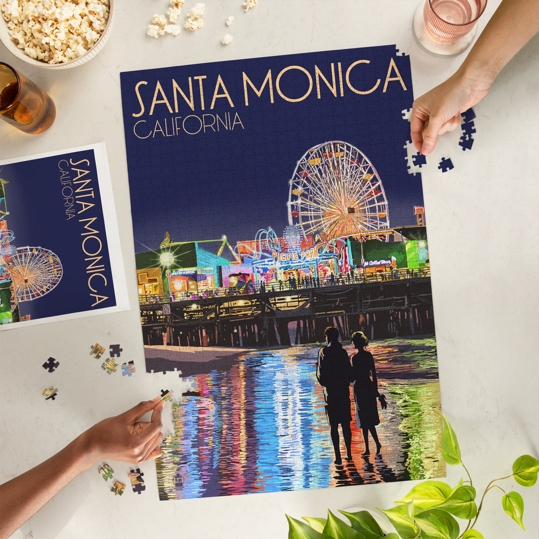 Santa Monica, California, Pier at Night, Jigsaw Puzzle Puzzle Lantern Press 