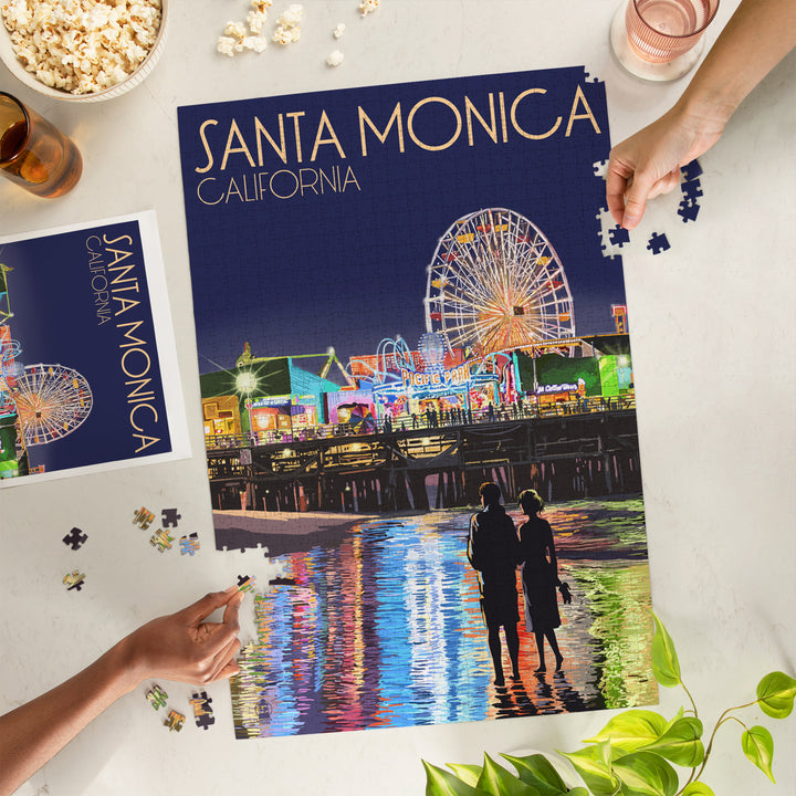 Santa Monica, California, Pier at Night, Jigsaw Puzzle Puzzle Lantern Press 