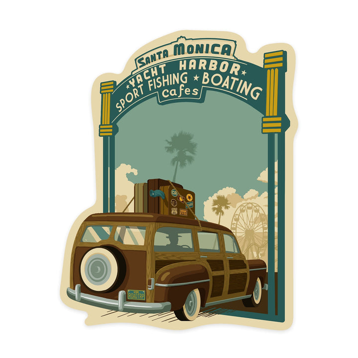 Santa Monica, California, Route 66, Pier Scene, Contour, Vinyl Sticker Sticker Lantern Press 