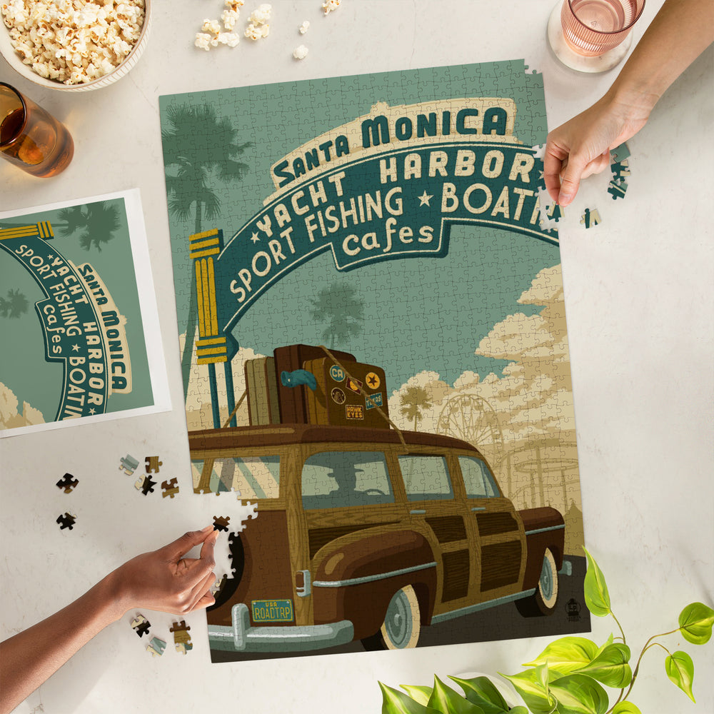 Santa Monica, California, Route 66, Pier Scene, Jigsaw Puzzle Puzzle Lantern Press 