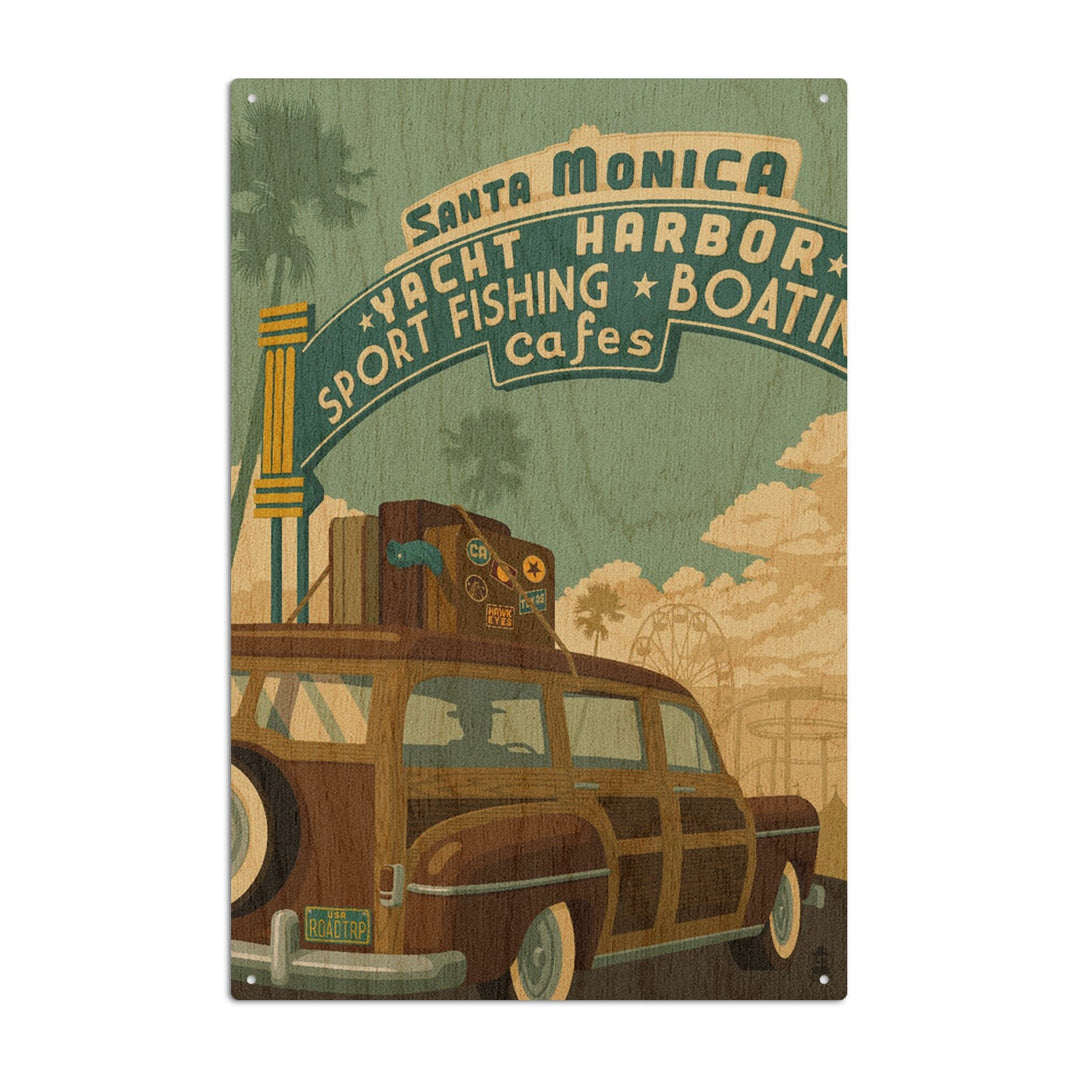 Santa Monica, California, Route 66, Pier Scene, Lantern Press Artwork, Wood Signs and Postcards Wood Lantern Press 10 x 15 Wood Sign 