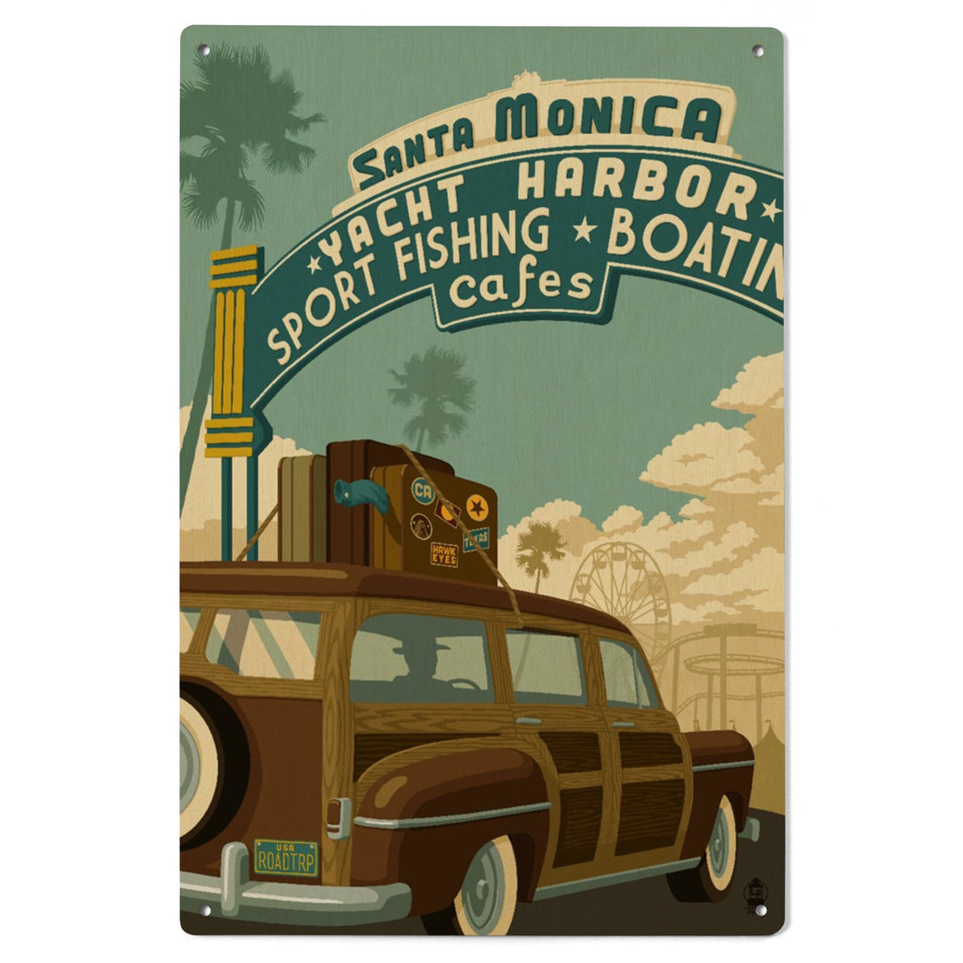 Santa Monica, California, Route 66, Pier Scene, Lantern Press Artwork, Wood Signs and Postcards Wood Lantern Press 