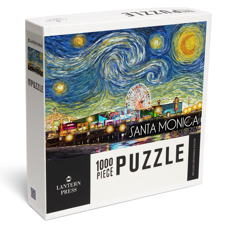 Santa Monica, California, Santa Monica Pier, Starry Night, Jigsaw Puzzle Puzzle Lantern Press 