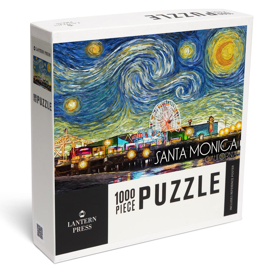 Santa Monica, California, Santa Monica Pier, Starry Night, Jigsaw Puzzle Puzzle Lantern Press 
