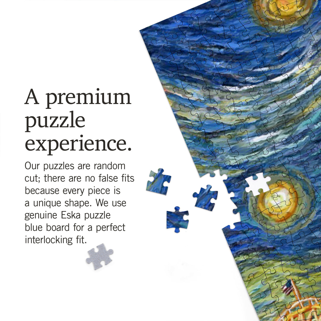 Santa Monica, California, Santa Monica Pier, Starry Night, Jigsaw Puzzle Puzzle Lantern Press 