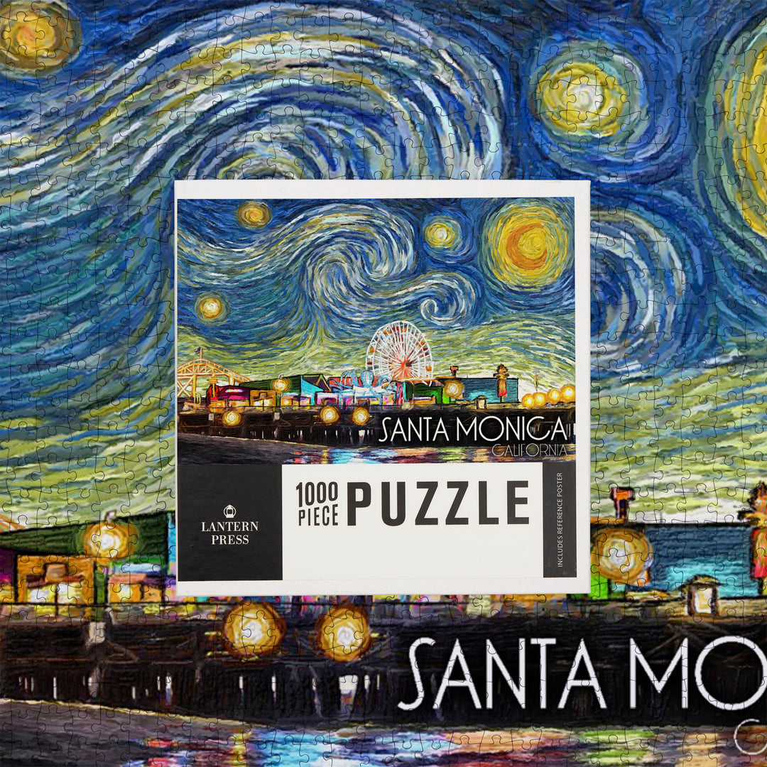 Santa Monica, California, Santa Monica Pier, Starry Night, Jigsaw Puzzle Puzzle Lantern Press 