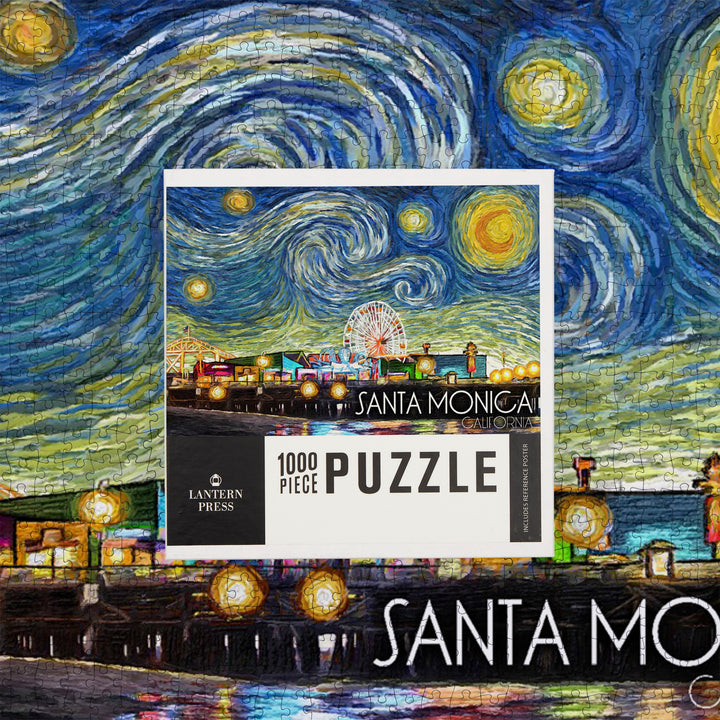 Santa Monica, California, Santa Monica Pier, Starry Night, Jigsaw Puzzle Puzzle Lantern Press 