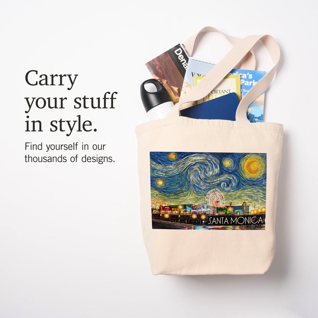 Santa Monica, California, Santa Monica Pier, Starry Night, Tote Bag Totes Lantern Press 