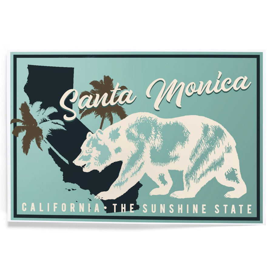 Santa Monica, California, State Bear on Blue, Art & Giclee Prints Art Lantern Press 