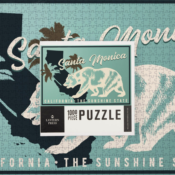Santa Monica, California, State Bear on Blue, Jigsaw Puzzle Puzzle Lantern Press 