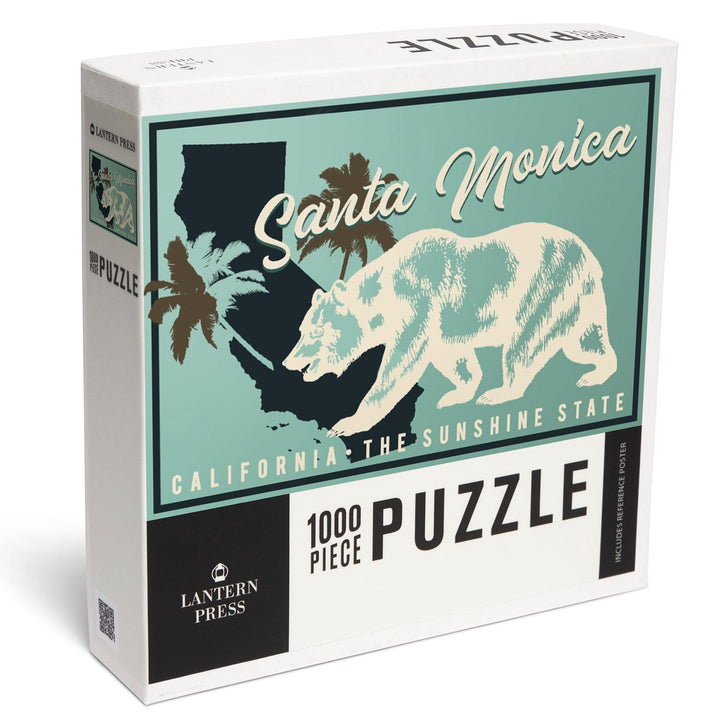 Santa Monica, California, State Bear on Blue, Jigsaw Puzzle Puzzle Lantern Press 