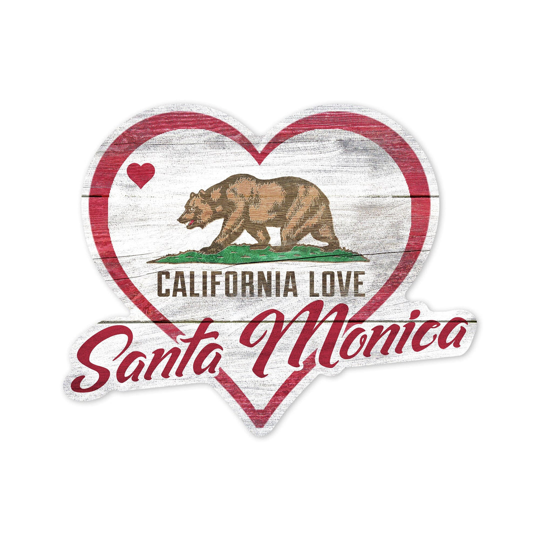 Santa Monica, California, State Bear with Heart, Contour, Vinyl Sticker Sticker Lantern Press 