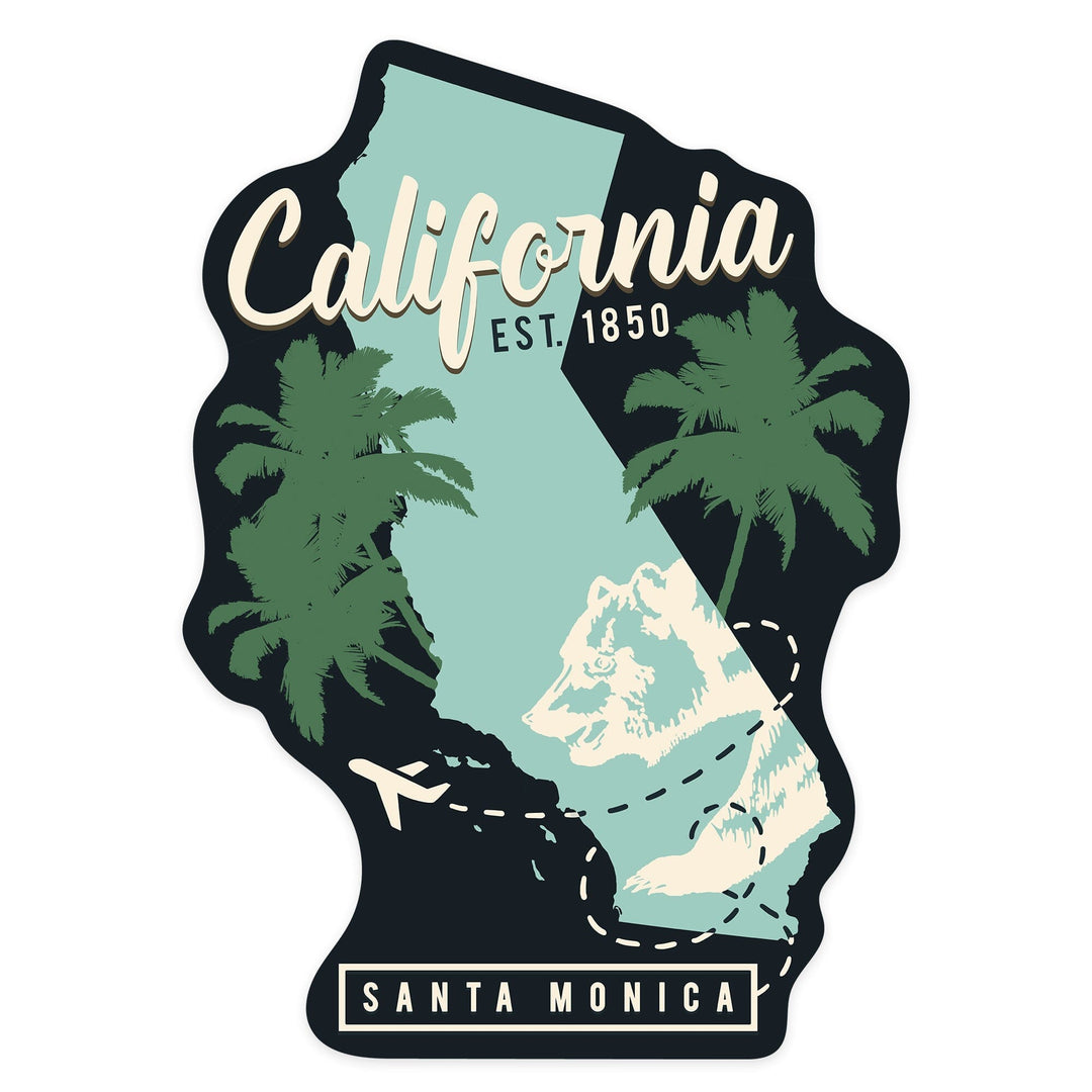 Santa Monica, California, State Outline, Urban Traveler, Contour, Vinyl Sticker Sticker Lantern Press 