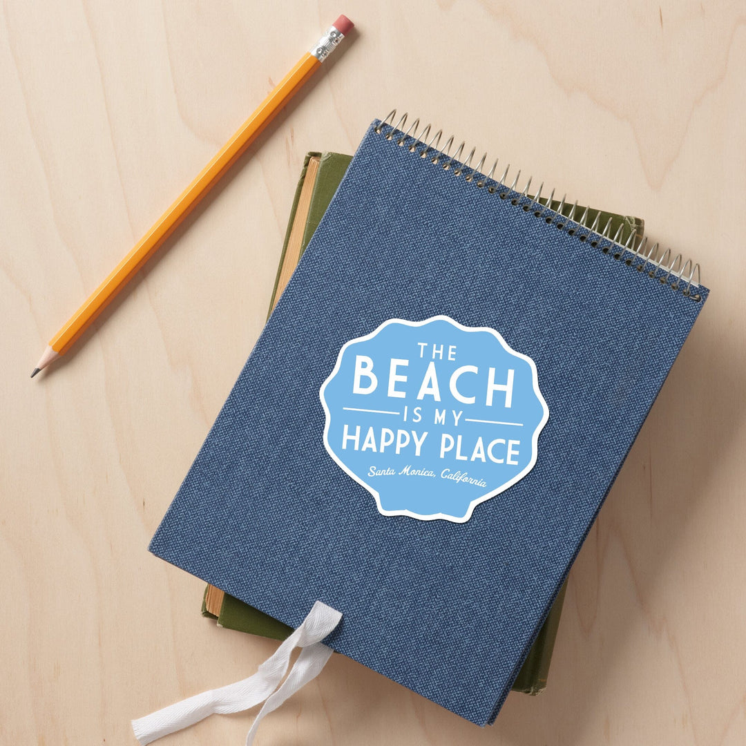 Santa Monica, California, The Beach is My Happy Place, Simply Said, Contour, Vinyl Sticker Sticker Lantern Press 