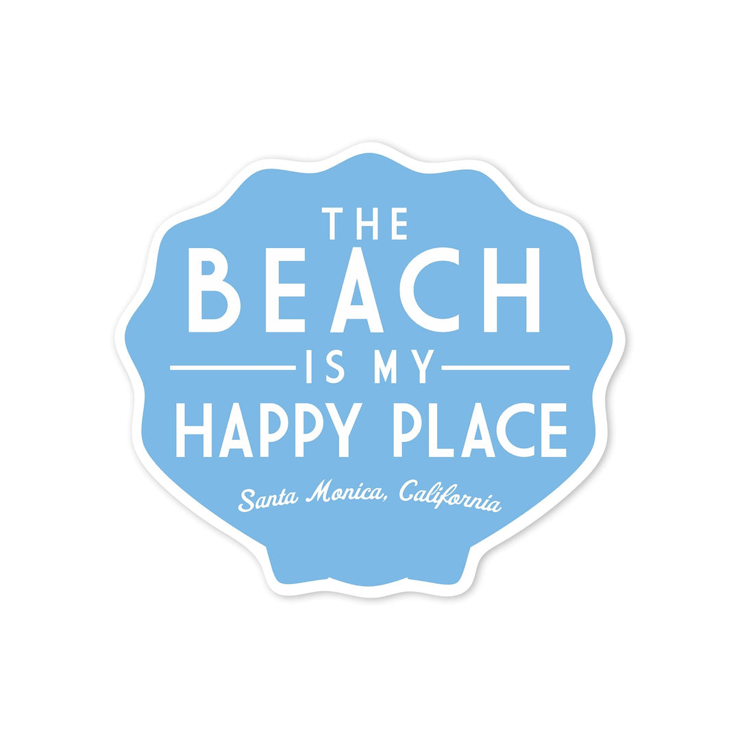 Santa Monica, California, The Beach is My Happy Place, Simply Said, Contour, Vinyl Sticker Sticker Lantern Press 