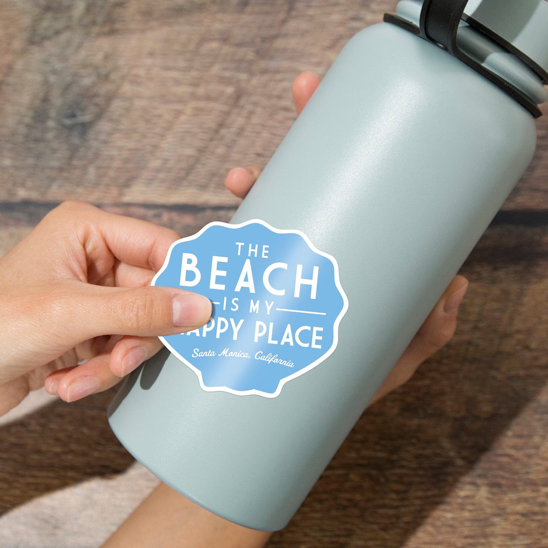 Santa Monica, California, The Beach is My Happy Place, Simply Said, Contour, Vinyl Sticker Sticker Lantern Press 