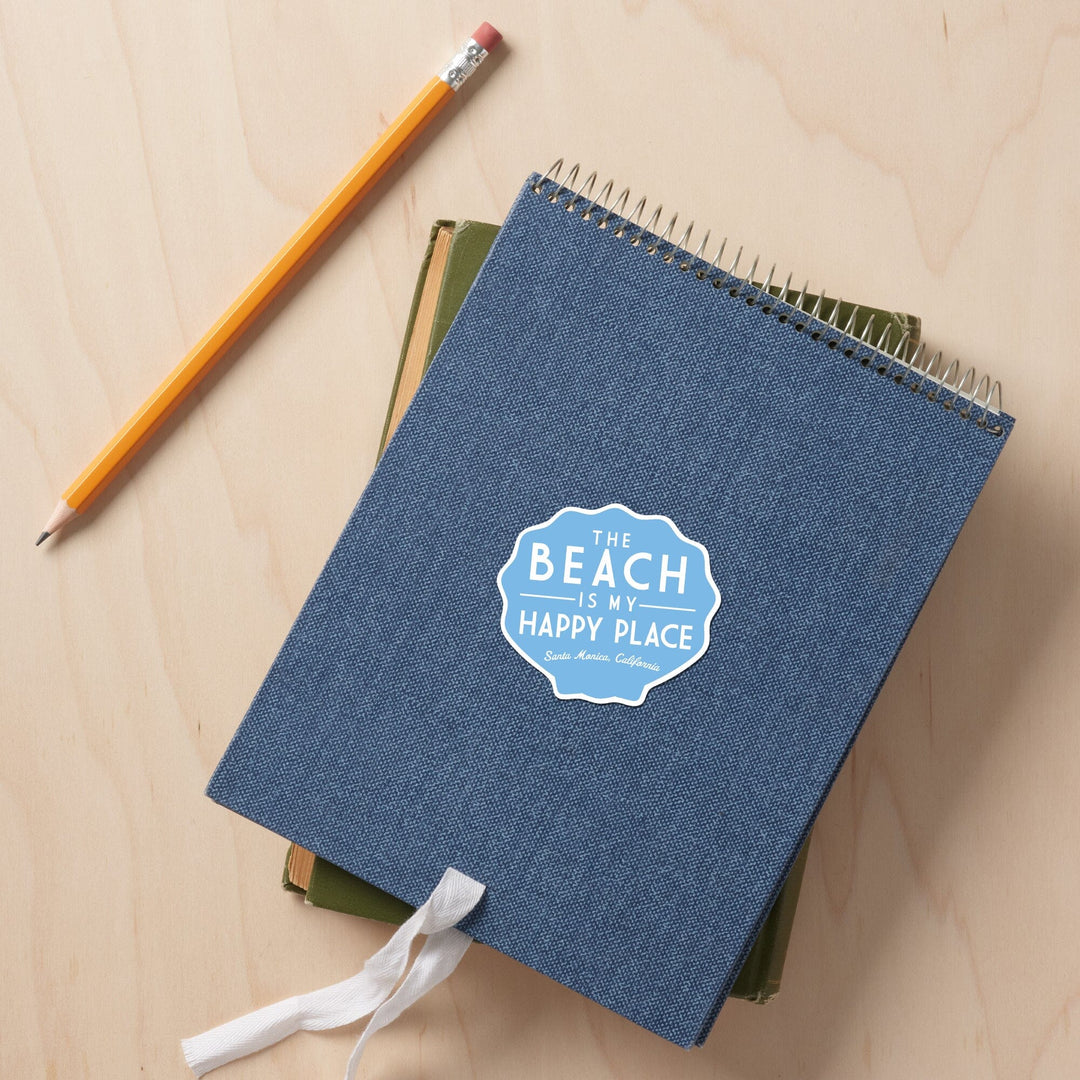 Santa Monica, California, The Beach is My Happy Place, Simply Said, Contour, Vinyl Sticker Sticker Lantern Press 