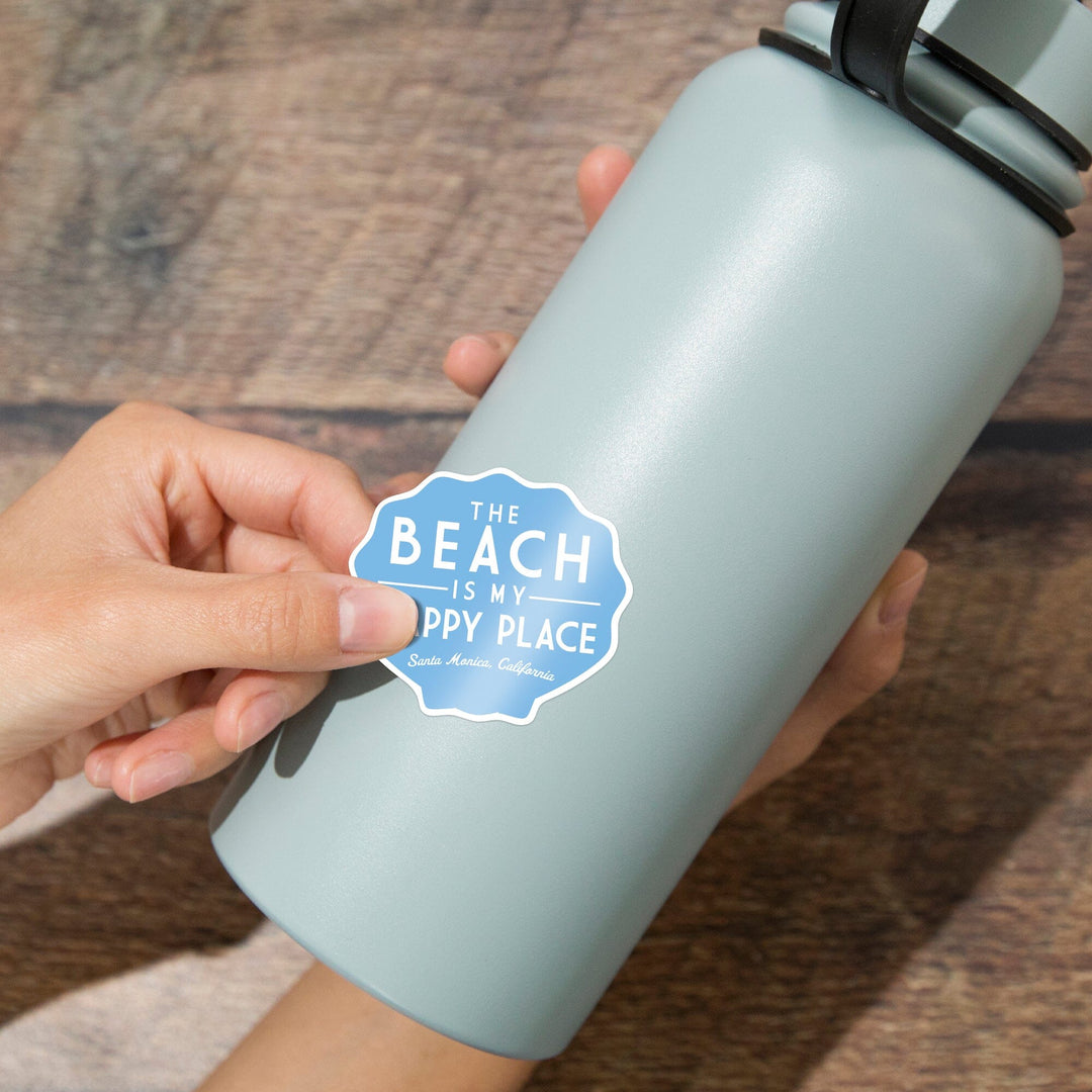 Santa Monica, California, The Beach is My Happy Place, Simply Said, Contour, Vinyl Sticker Sticker Lantern Press 