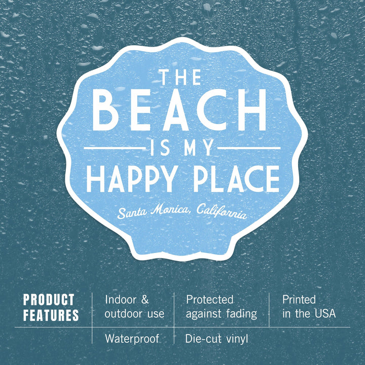 Santa Monica, California, The Beach is My Happy Place, Simply Said, Contour, Vinyl Sticker Sticker Lantern Press 