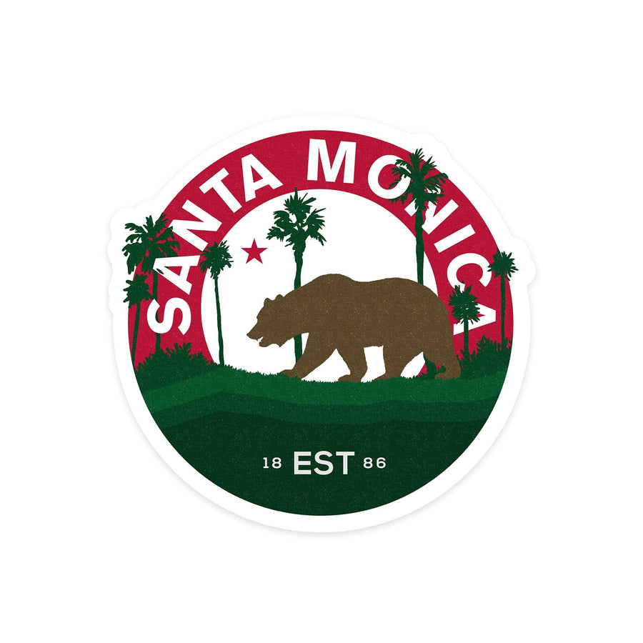 Santa Monica, California, Vintage State Bear, Contour, Lantern Press Artwork, Vinyl Sticker Sticker Lantern Press 