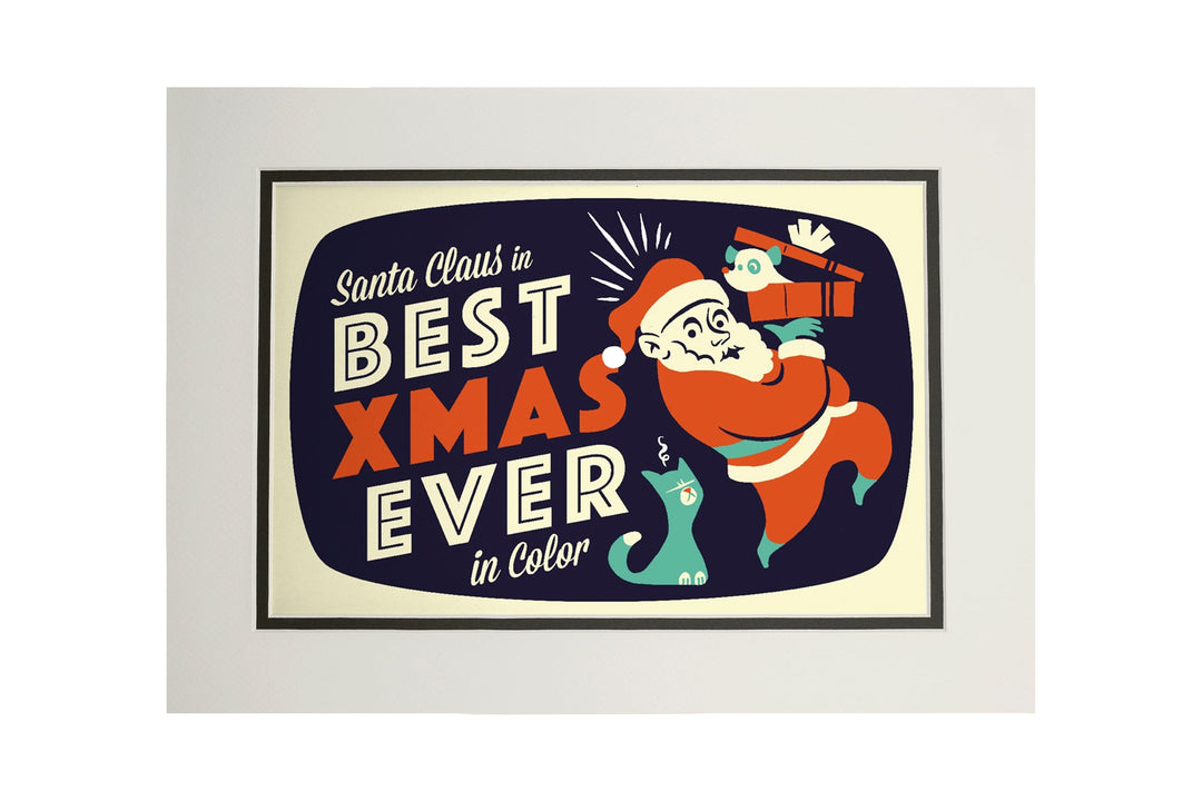 Santa on Television, Retro Christmas, Art & Giclee Prints Art Lantern Press 11 x 14 Matted Art Print 