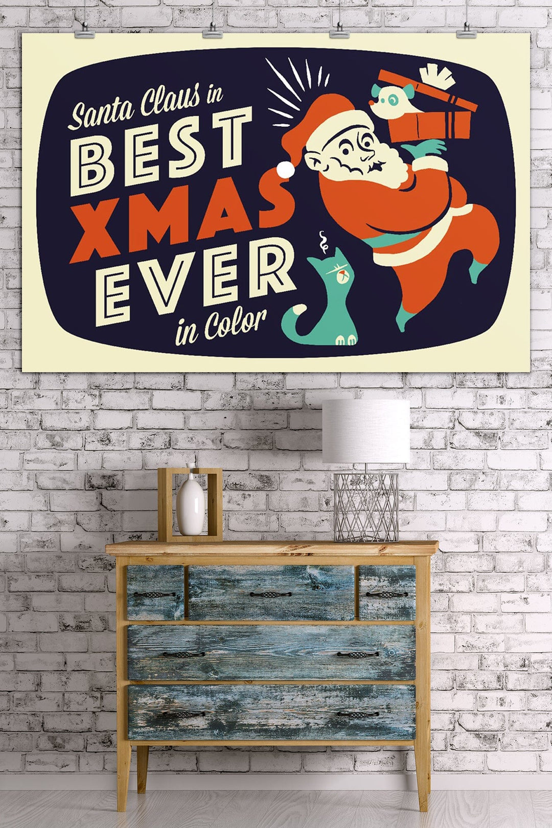 Santa on Television, Retro Christmas, Art & Giclee Prints Art Lantern Press 36 x 54 Giclee Print 