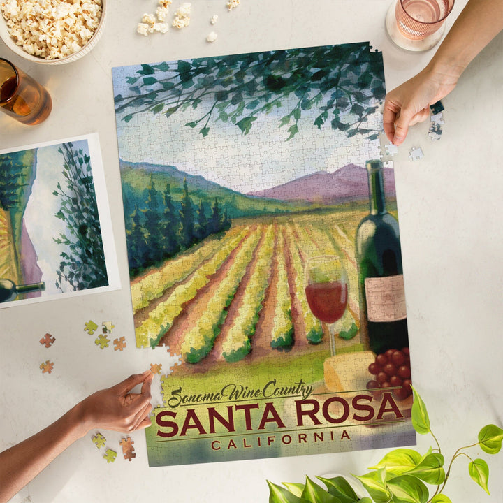 Santa Rosa, California, Sonoma County Wine Country, Jigsaw Puzzle Puzzle Lantern Press 
