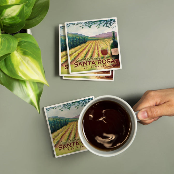 Santa Rosa, California, Sonoma County Wine Country, Lantern Press Artwork, Coaster Set Coasters Lantern Press 