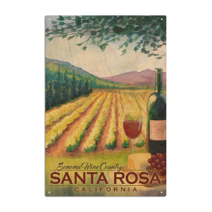 Santa Rosa, California, Sonoma County Wine Country, Lantern Press Artwork, Wood Signs and Postcards Wood Lantern Press 10 x 15 Wood Sign 