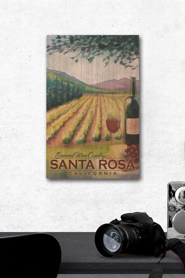 Santa Rosa, California, Sonoma County Wine Country, Lantern Press Artwork, Wood Signs and Postcards Wood Lantern Press 12 x 18 Wood Gallery Print 