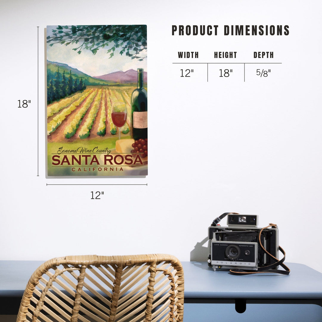 Santa Rosa, California, Sonoma County Wine Country, Lantern Press Artwork, Wood Signs and Postcards Wood Lantern Press 