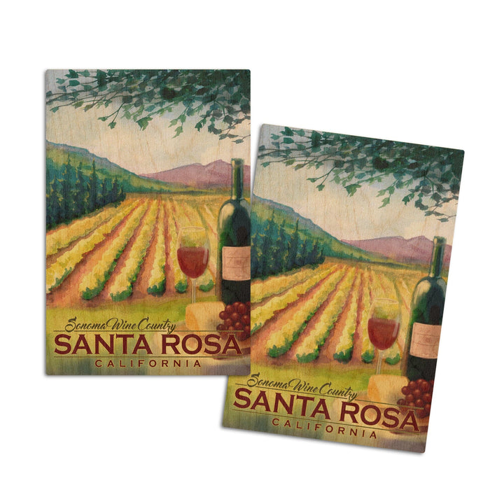 Santa Rosa, California, Sonoma County Wine Country, Lantern Press Artwork, Wood Signs and Postcards Wood Lantern Press 4x6 Wood Postcard Set 