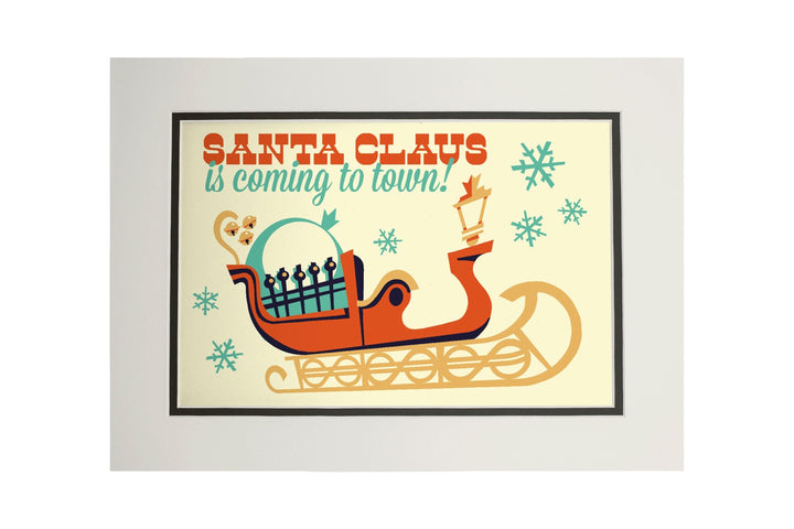 Santa Sleigh, Retro Christmas, Art & Giclee Prints Art Lantern Press 11 x 14 Matted Art Print 