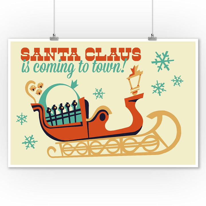 Santa Sleigh, Retro Christmas, Art & Giclee Prints Art Lantern Press 12 x 18 Art Print 