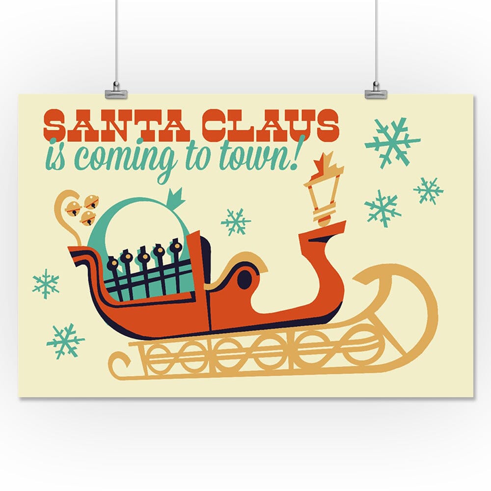 Santa Sleigh, Retro Christmas, Art & Giclee Prints Art Lantern Press 16 x 24 Giclee Print 