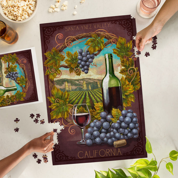 Santa Ynez Valley, California, Merlot Wine Scene, Jigsaw Puzzle Puzzle Lantern Press 